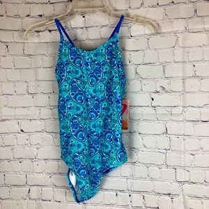 NWT Kanu Surf Sundance Blue Swimsuit Girls Size 12 One Piece Bathingsuit